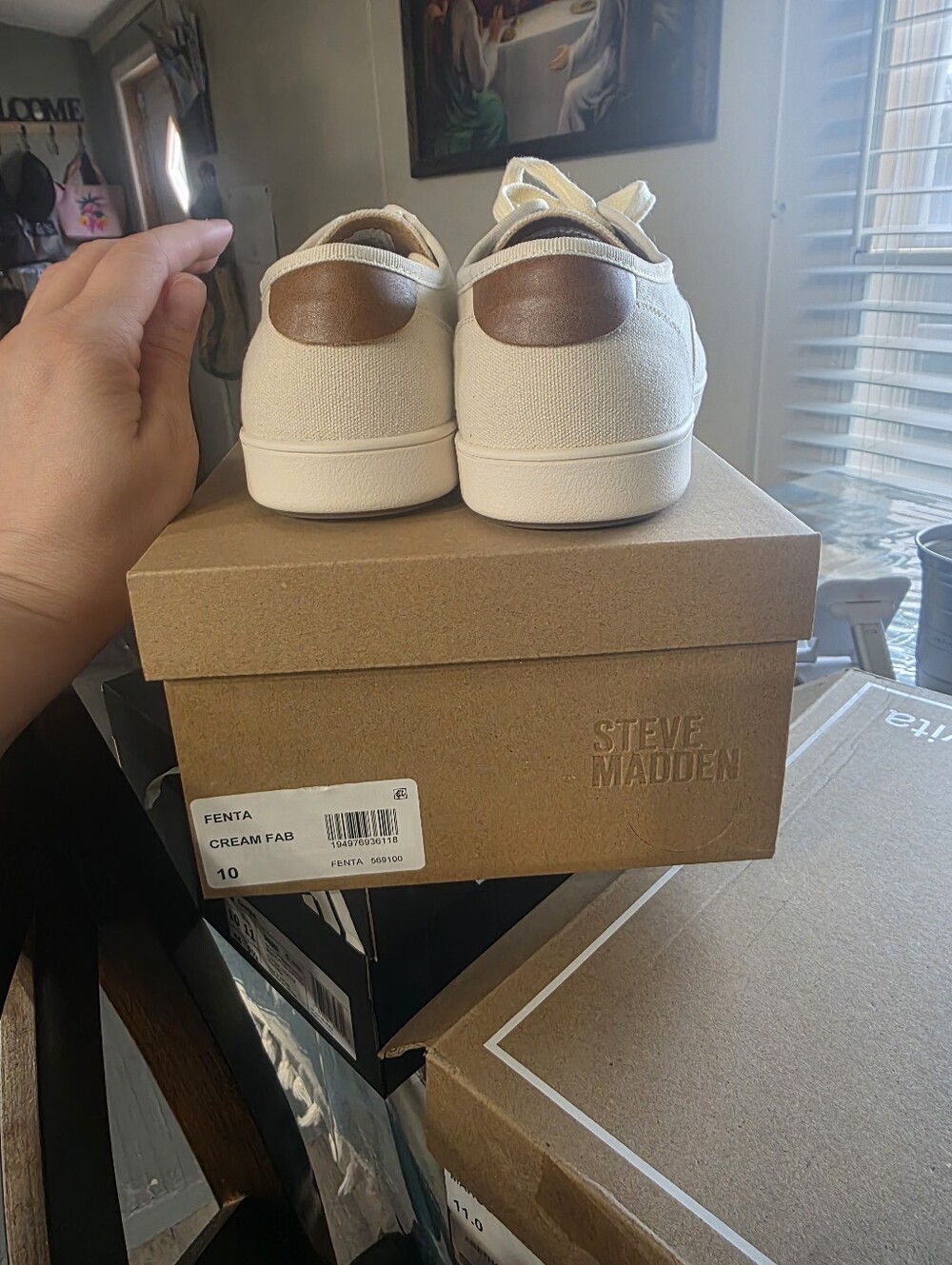 Steve Madden Kids Cream Canvas Sneakers with Brown Heel Patch